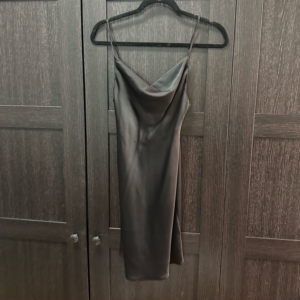 UO Mallory Cowl Neck Satin Slip Dress